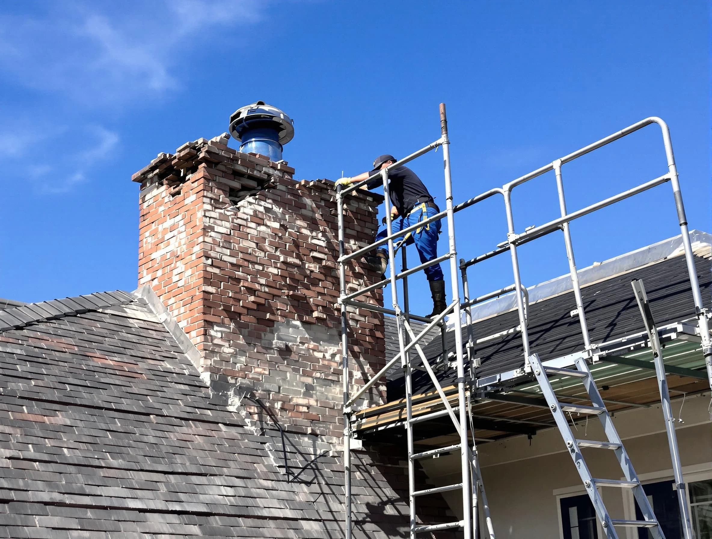 Rebuilding a chimney structure by Stoughton Chimney Sweep in Stoughton, MA
