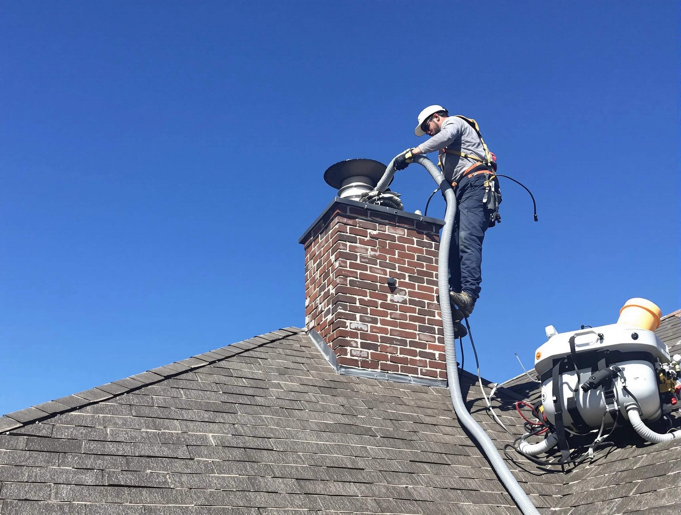 Dedicated Stoughton Chimney Sweep team member cleaning a chimney in Stoughton, MA