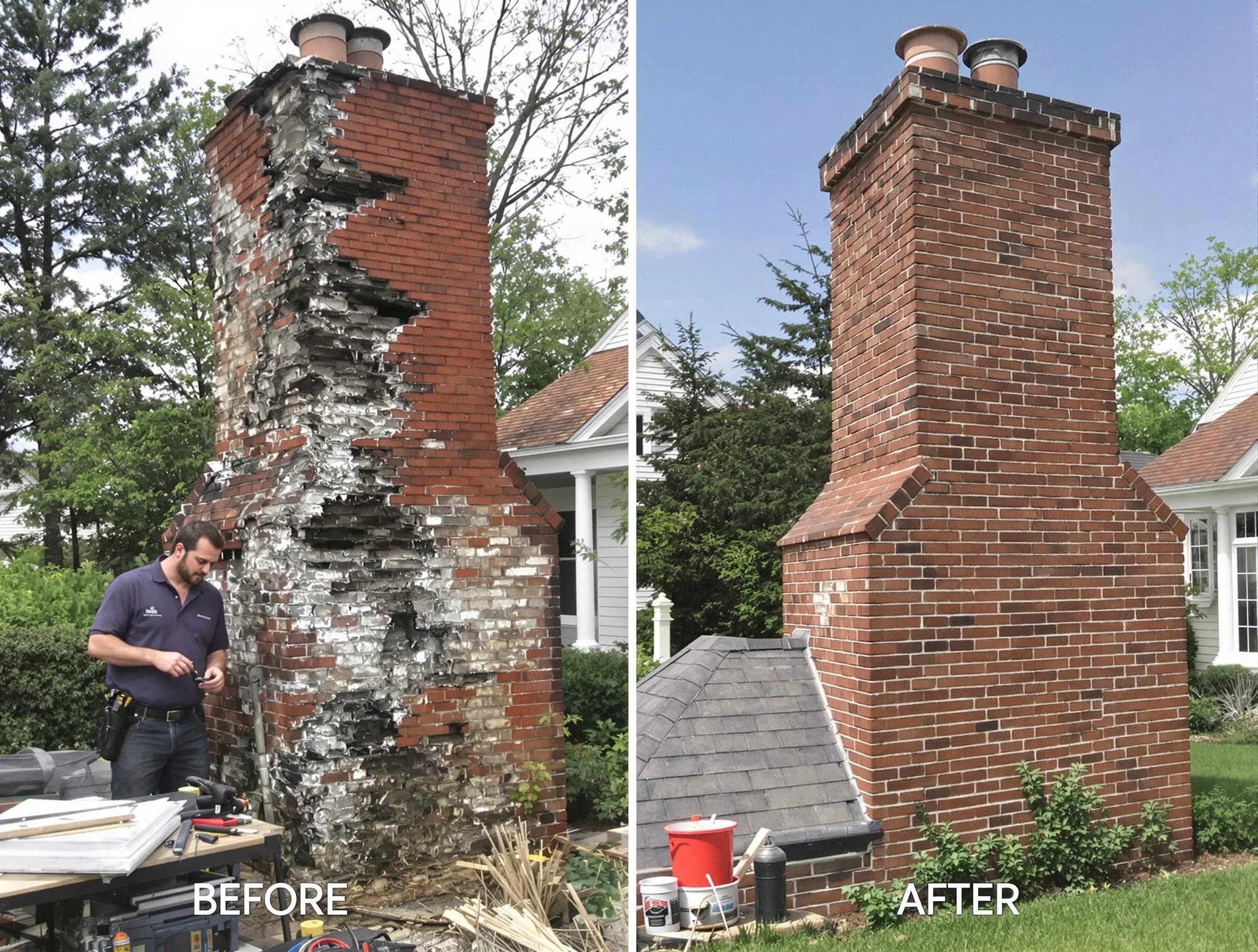 Stoughton Chimney Sweep performing a full chimney restoration in Stoughton, MA