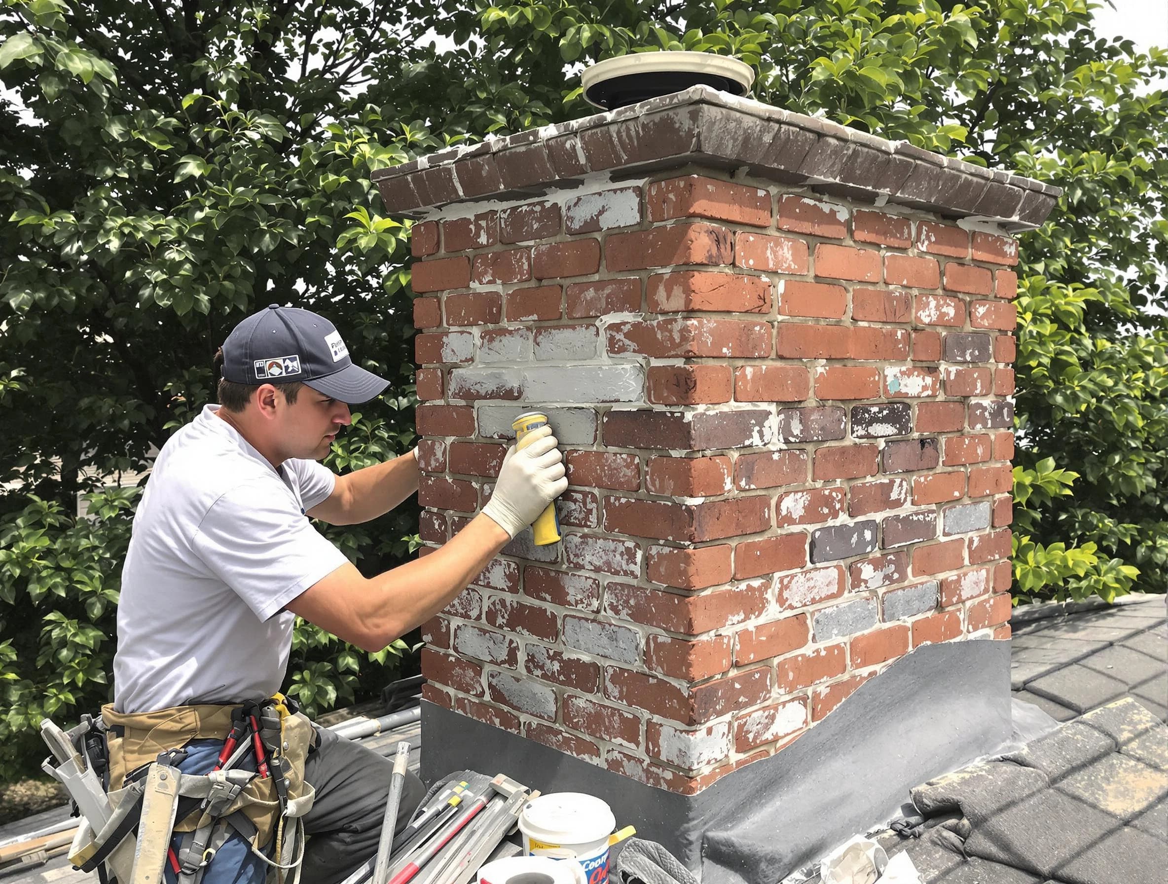 Stoughton Chimney Sweep restoring an aging chimney in Stoughton, MA