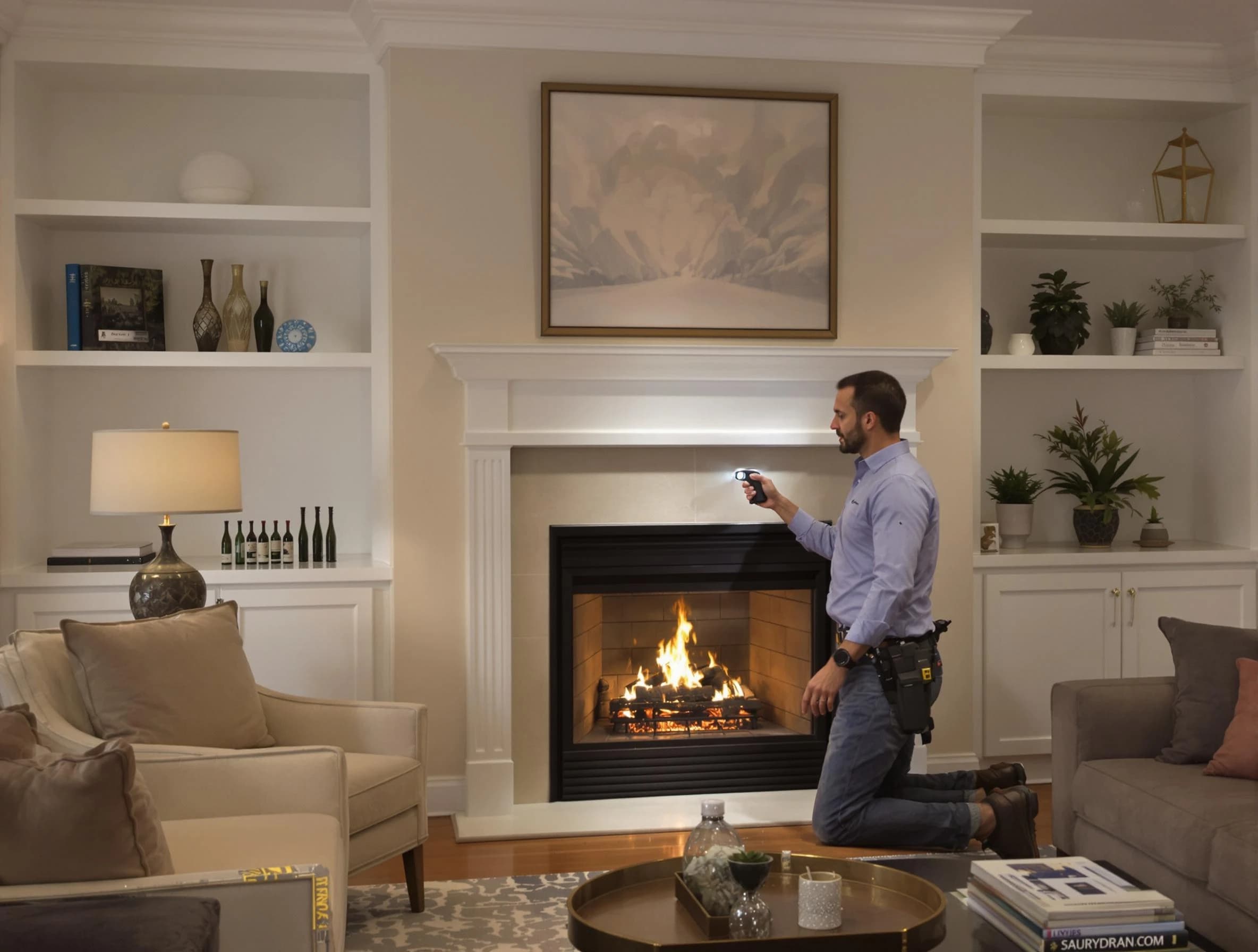 Stoughton Chimney Sweep conducting a fireplace safety inspection in Stoughton, MA