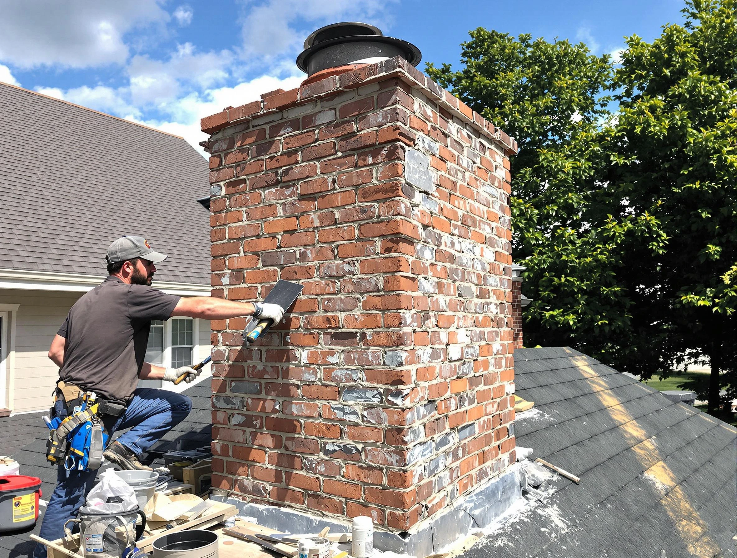 Completed chimney rebuild by Stoughton Chimney Sweep in Stoughton, MA