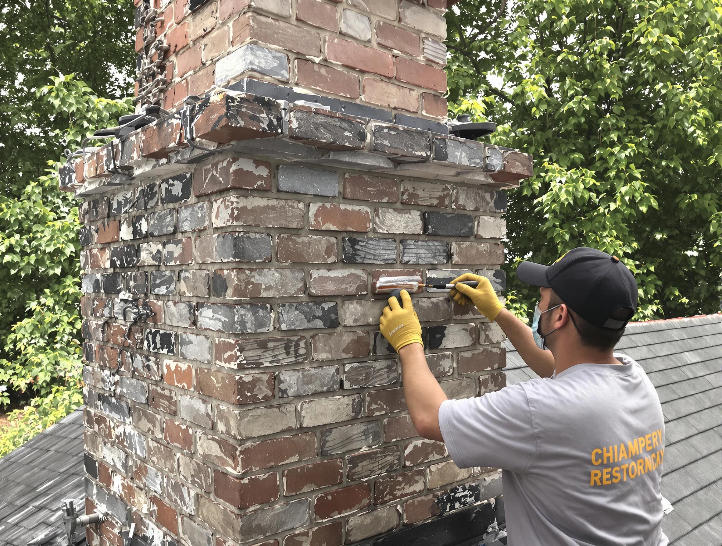 In-progress chimney restoration by Stoughton Chimney Sweep in Stoughton, MA